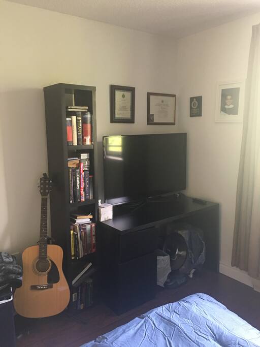 Tv and desk in the room