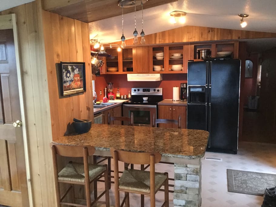 Open gourmet kitchen for cooking and conversing