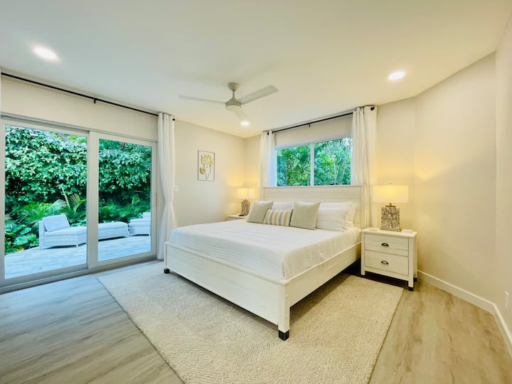 Bedroom #1, King size bed, Private bathroom, Back Patio view