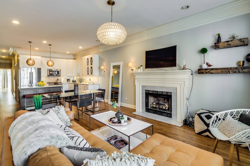 It's open to the dining room and kitchen to take advantage of light
