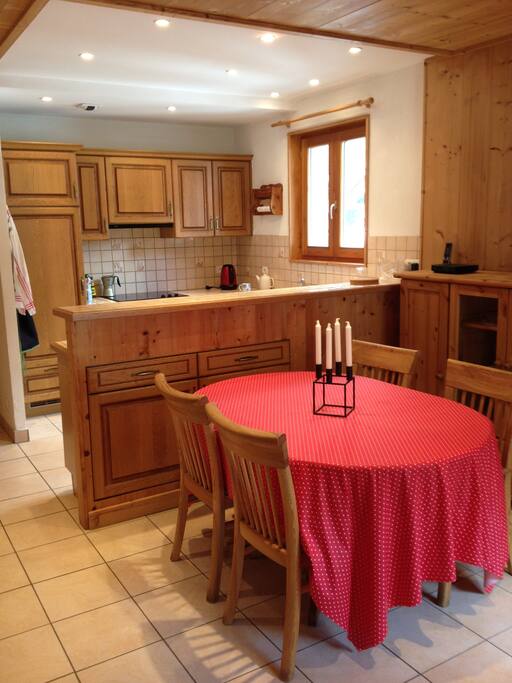 The open kitchen makes cooking together easy.