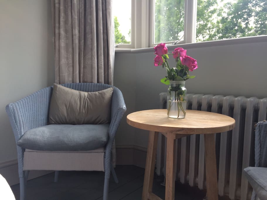 Bay window with seating area.