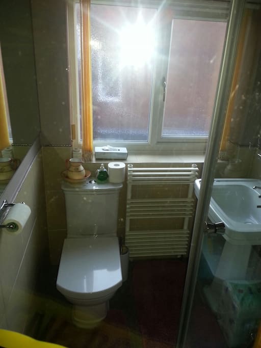 Private bathroom with shower.