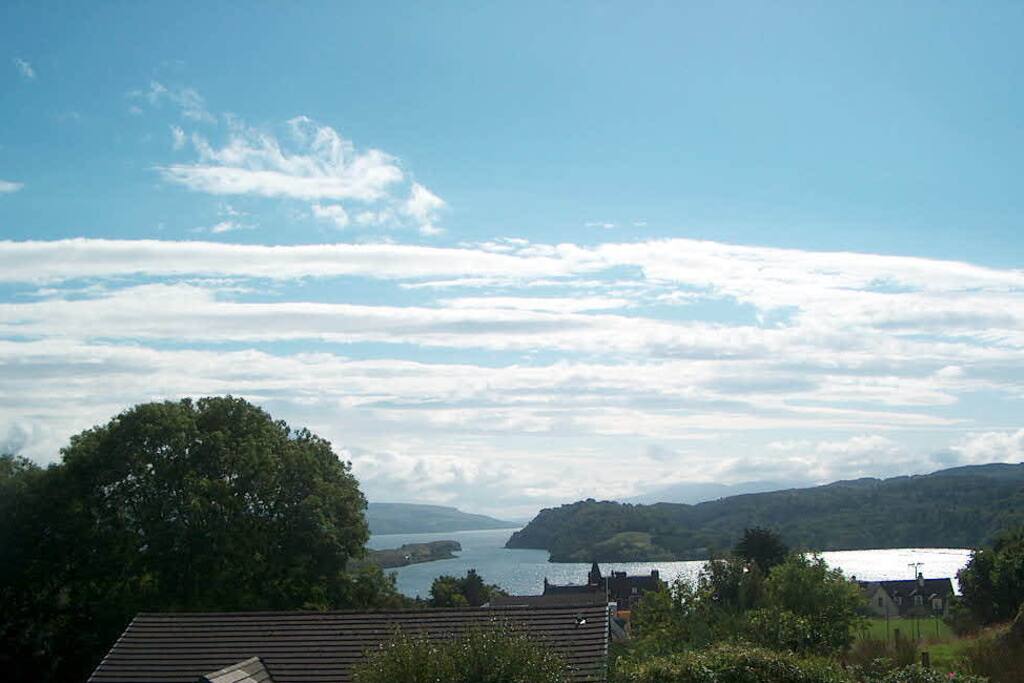 The gorgeous view from Lyndale over Tobermory Bay and down the Sound of Mull.