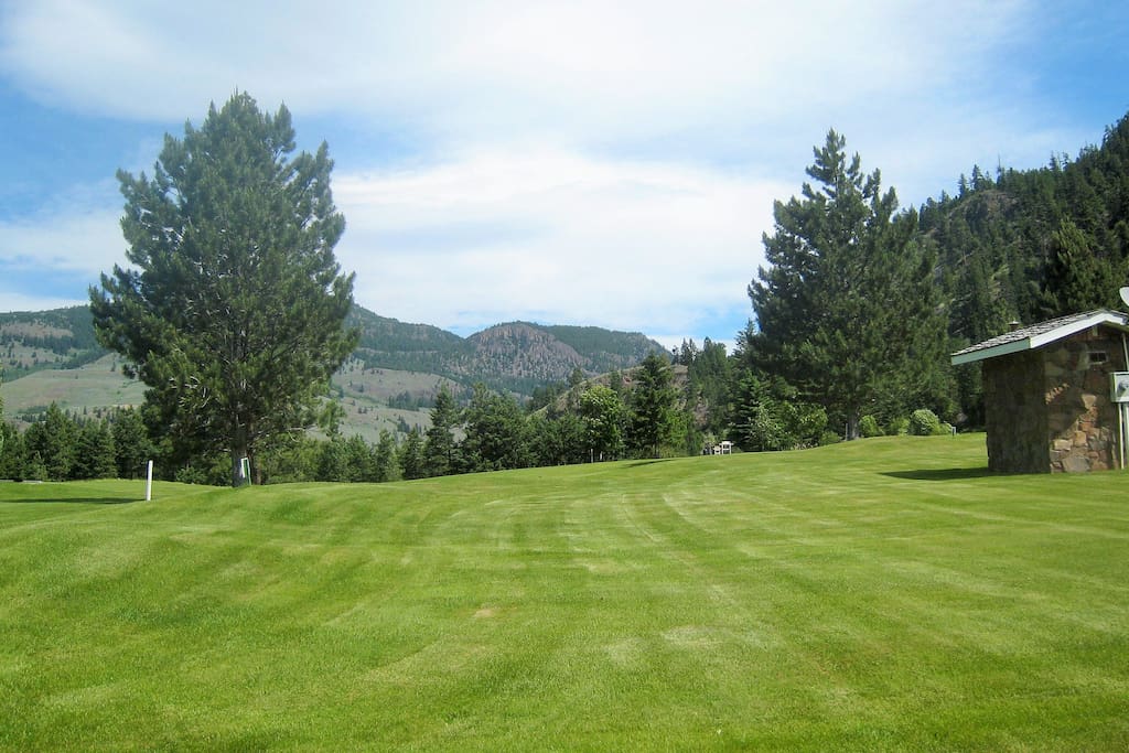 Golf course view in sunny summer weather.