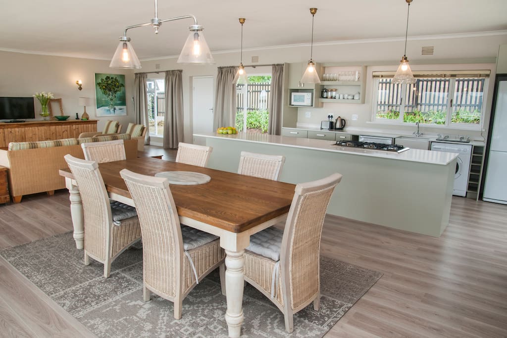 Open plan kitchen/dining/ living area.