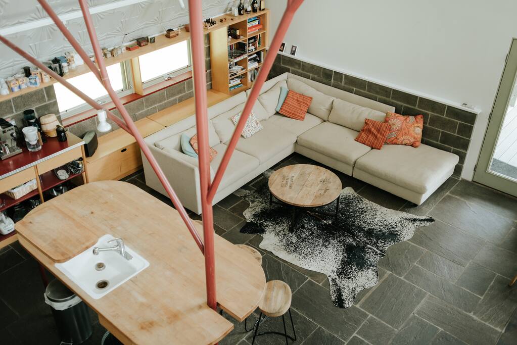 Kitchen area and living room