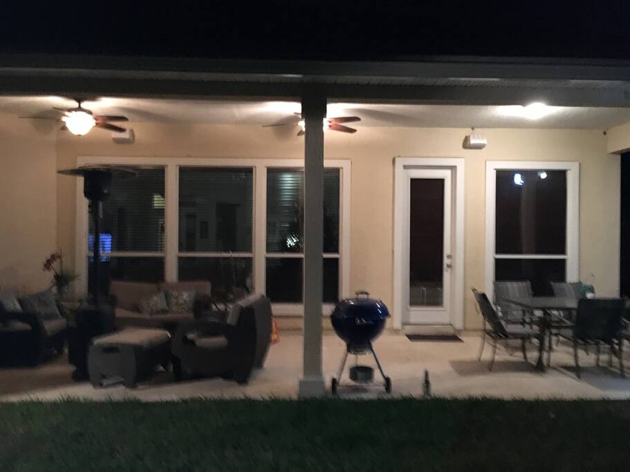 Outside Patio with Weber Kettle BBQ and gas heater