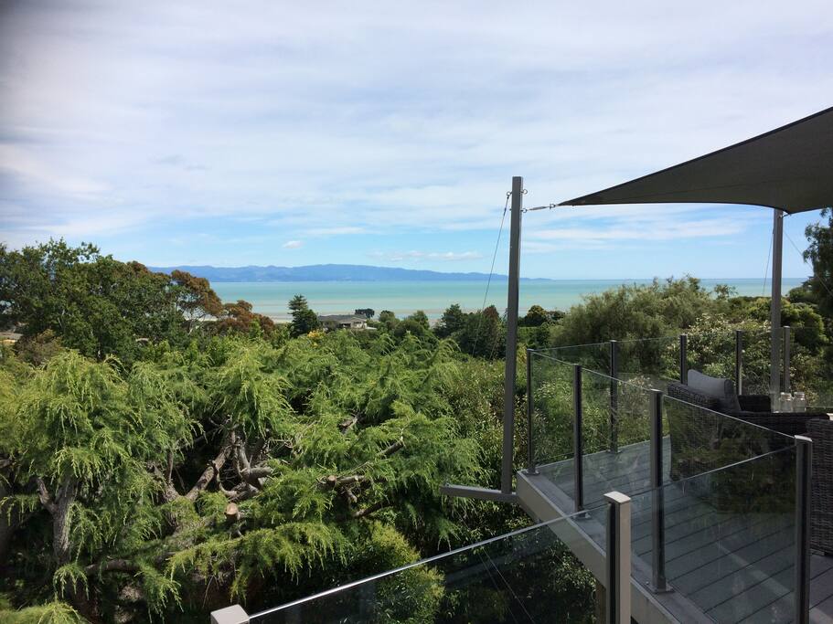 View to Tahunanui Beach & Mountain Range, from deck
