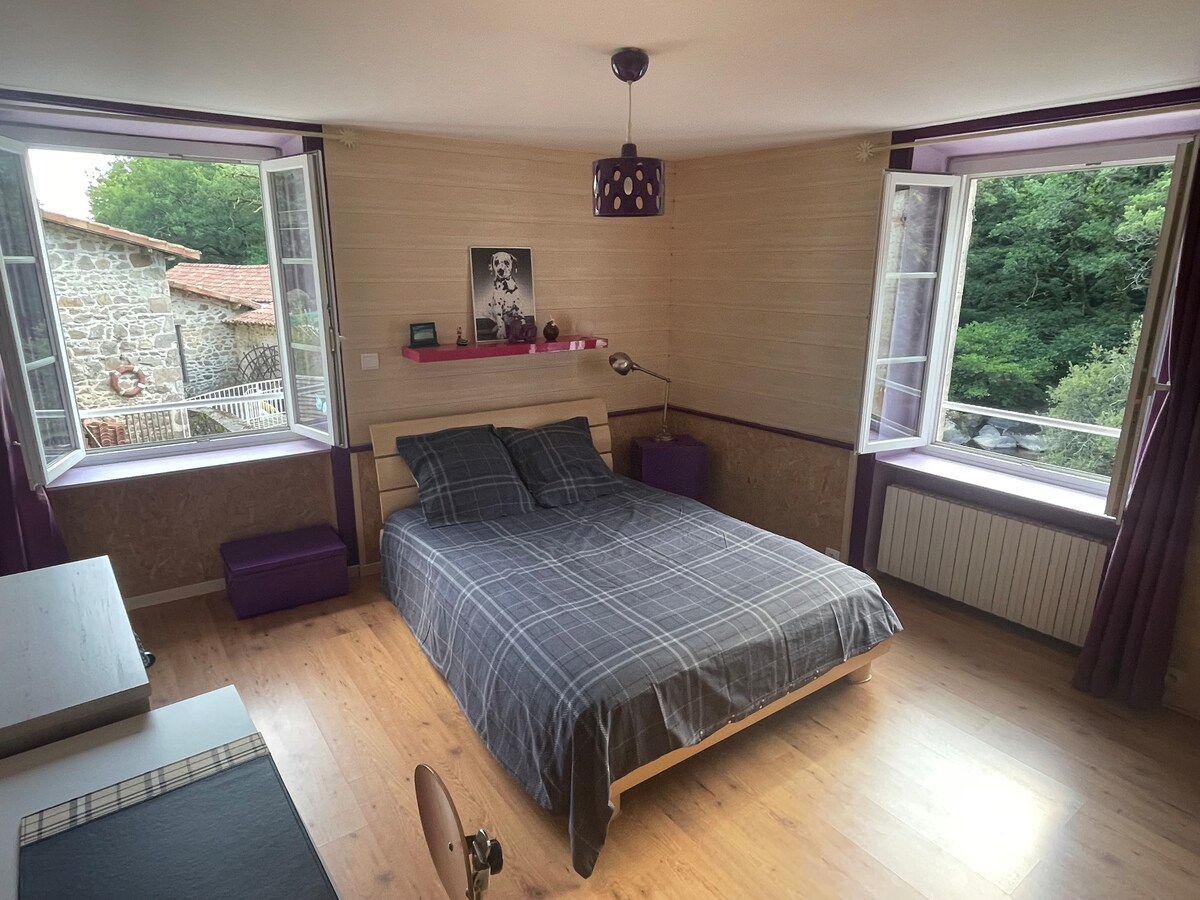 Veľmi svetlá dvojlôžková izba s výhľadom na rieku a predný dvor