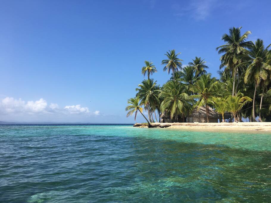 The island and the cabins from the boat
