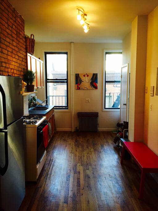 Kitchen (view facing back of building): in the upper-right corner is the bathroom.