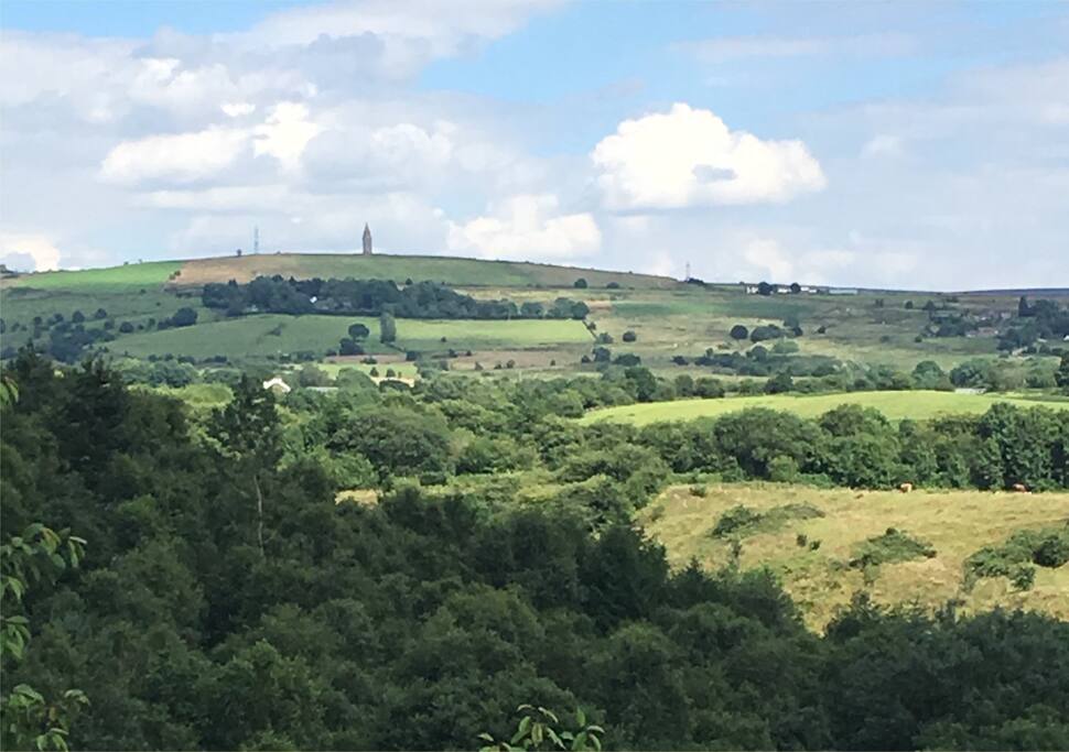 View from rear across Park Bridge over to Hartshead Pike