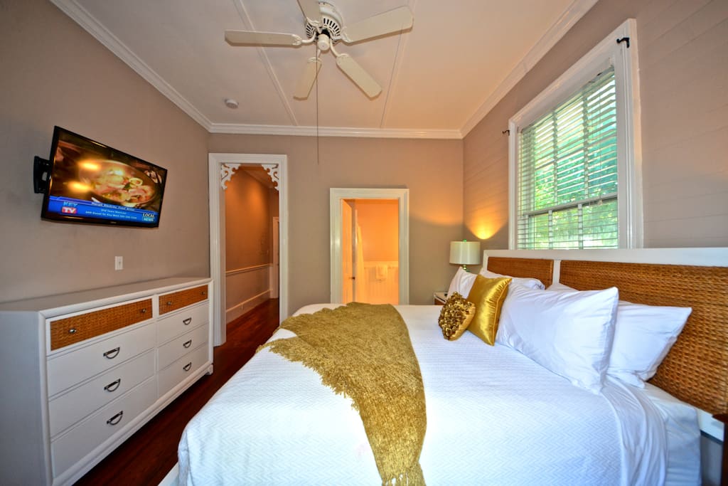 Bedroom is complimented by a full bathroom