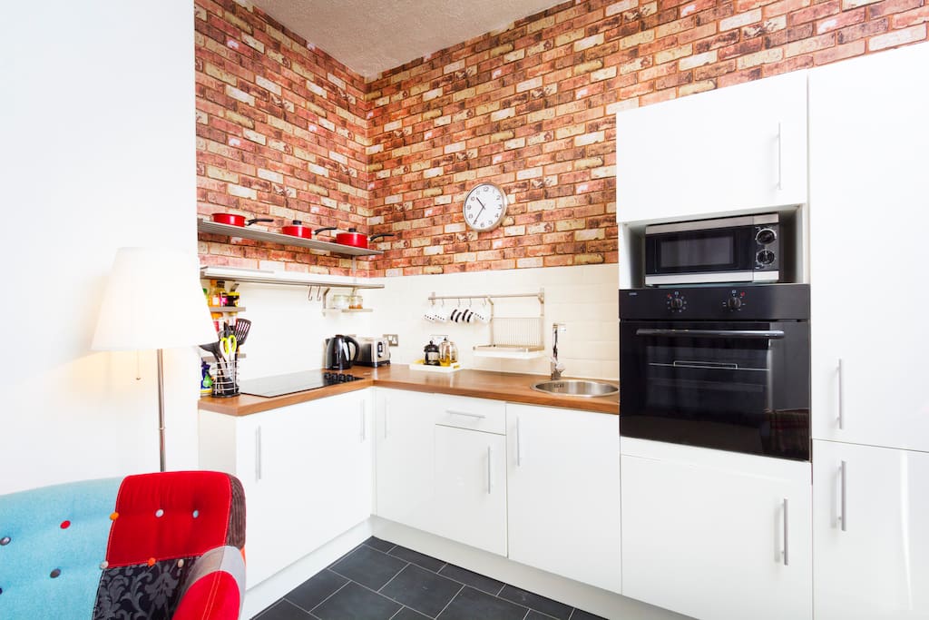 Recently modernised kitchen, with integrated oven, fridge freezer, microwave & washing machine