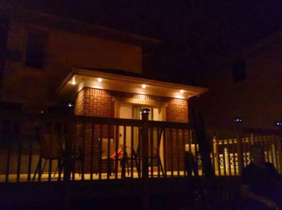 Deck view from backyard at night
