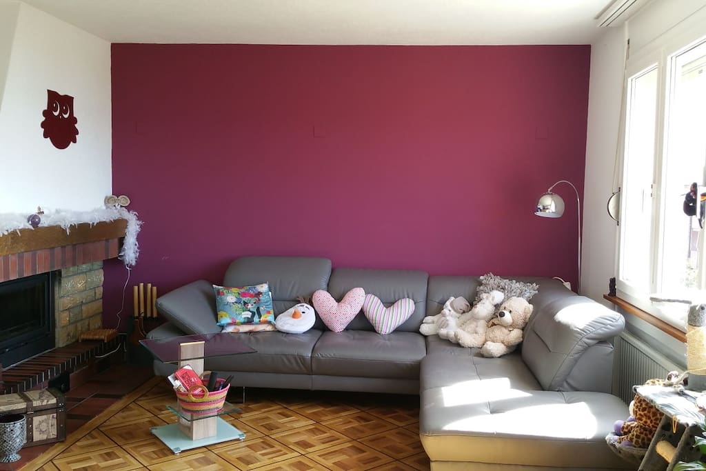 salon avec cheminée