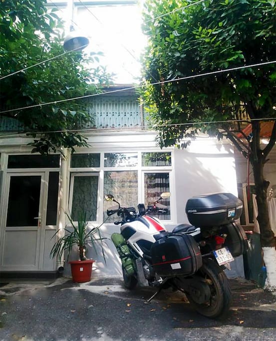 Motorcycle parking in the yard