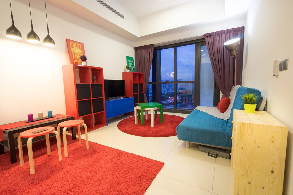 Cozy Living Room with Sofa Bed and LED tv