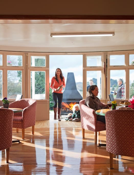 Shared lounge opens onto an extensive outdoor entertainment area with magnificent views of Mt Ruapehu