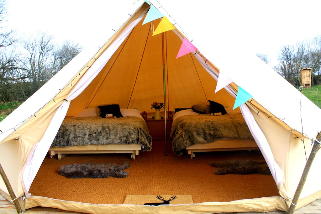 The tent can be configured as two doubles, four singles or a double and two singles