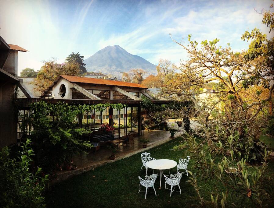 Volcano Views! We have them. Overlooking the central courtyard/gardens