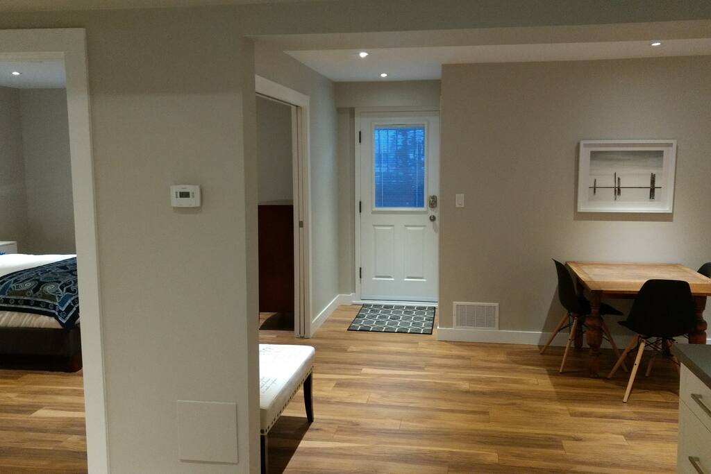 Separate entrance with keypad door lock.