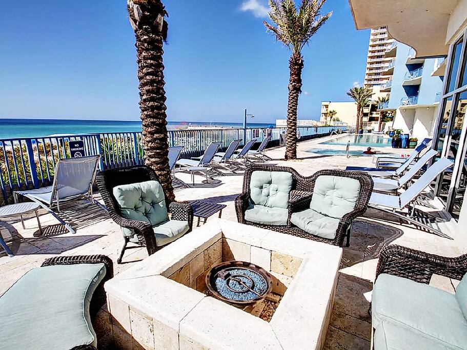 Lounge by the firepit on the gulf