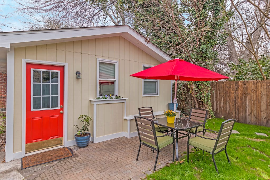 Enjoy the outdoors with adjacent patio furniture and outdoor grill.