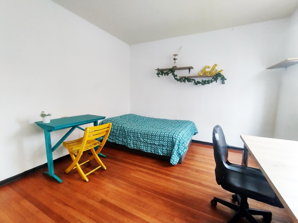 Habitacion amplia e iluminada. 12m2 de espacio. Privacidad, comodidad y calidez. Posibilidad de una o dos camas. 