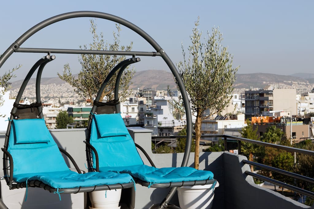 Modern hammock-sunbeds on the terrace