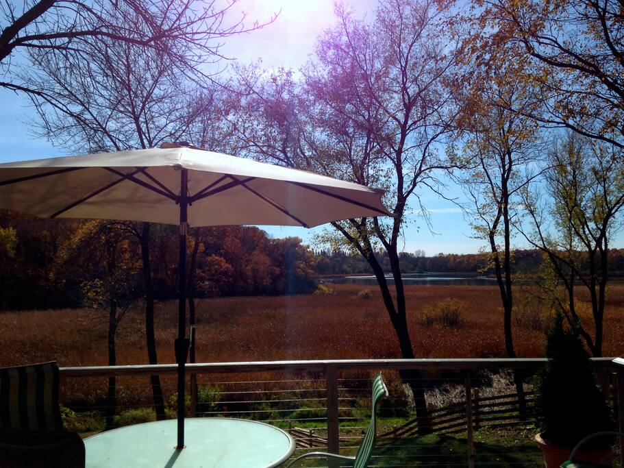 Deck- with seated areas and grill.