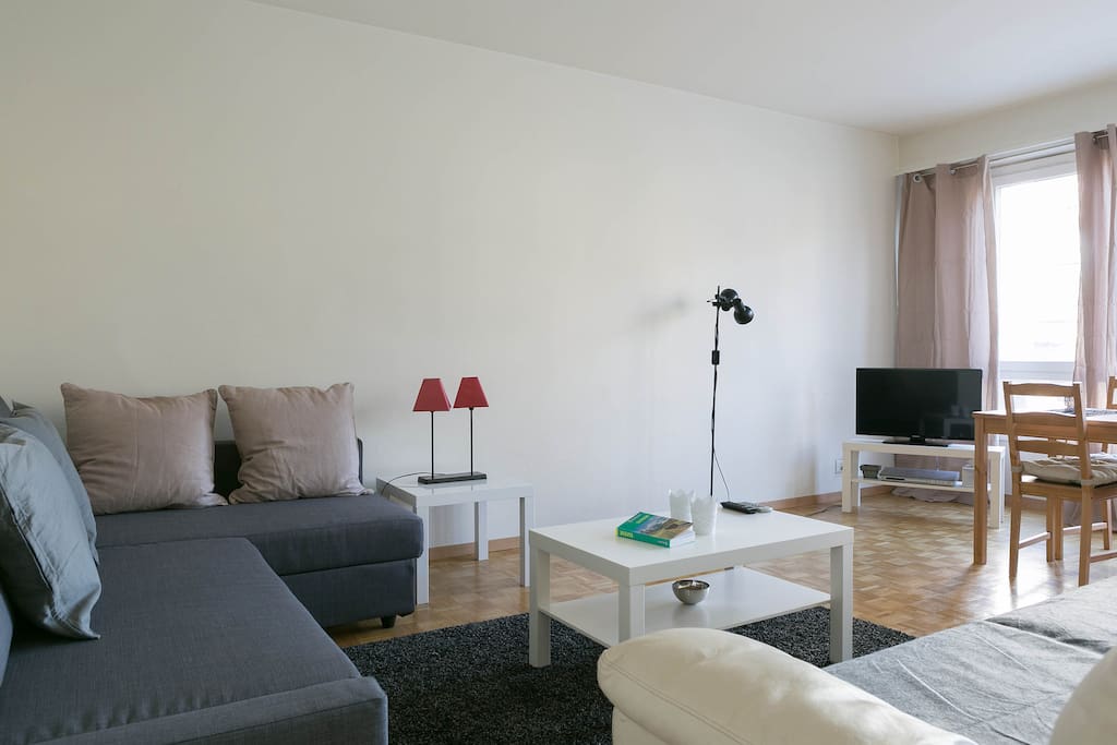 Living and dining room, bright and comfortable.