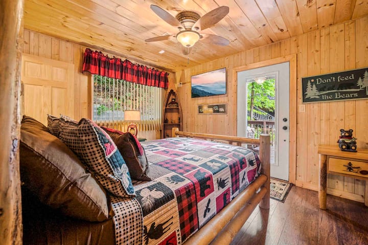 Bedroom includes a new Roku TV, washer/dryer, large walk-in closet, ensuite bathroom and walk out to the deck that holds our new HOT TUB!