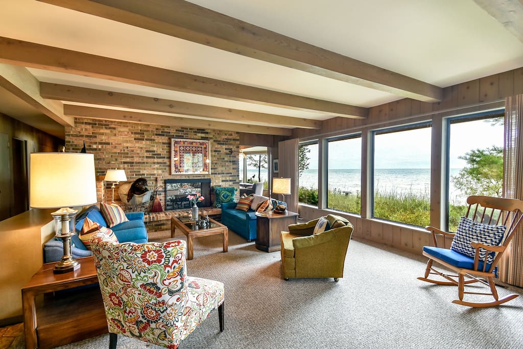 living room with full lake view