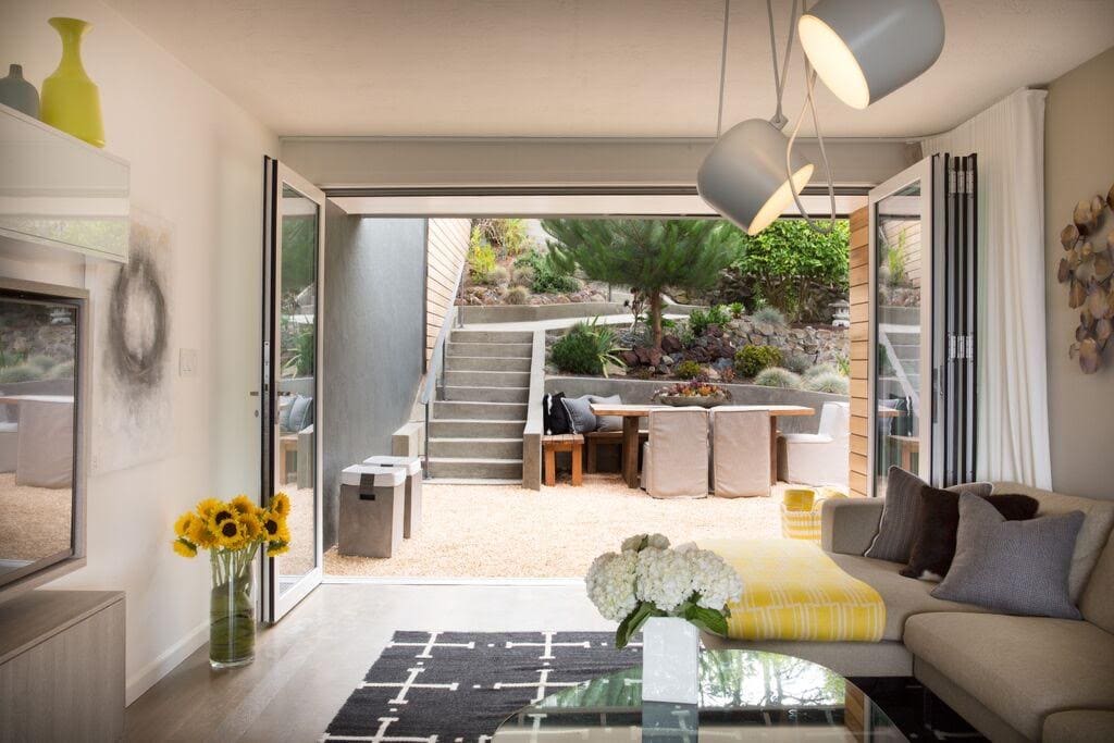 Living room opens up to the outdoor space.