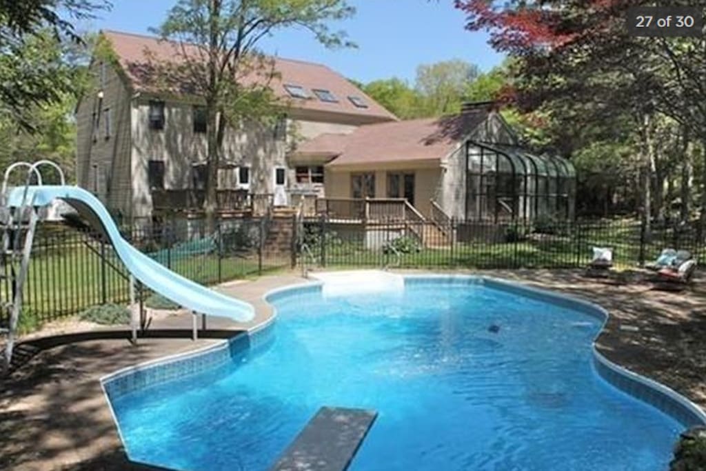Pool and backside of house and decks