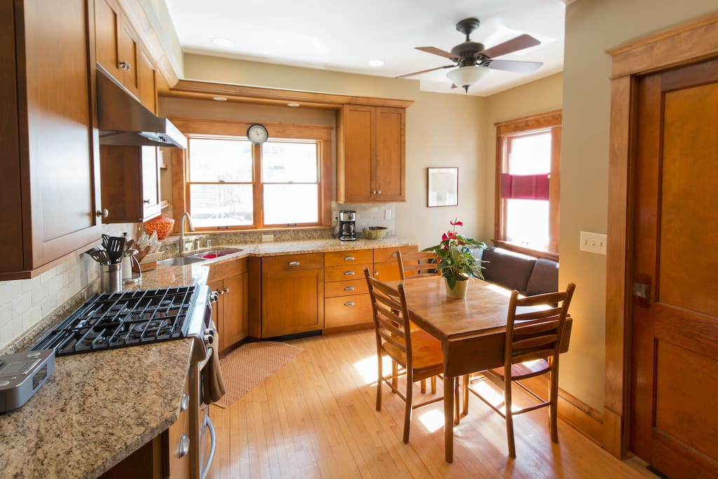 Kitchen boasts a 7-foot sofa