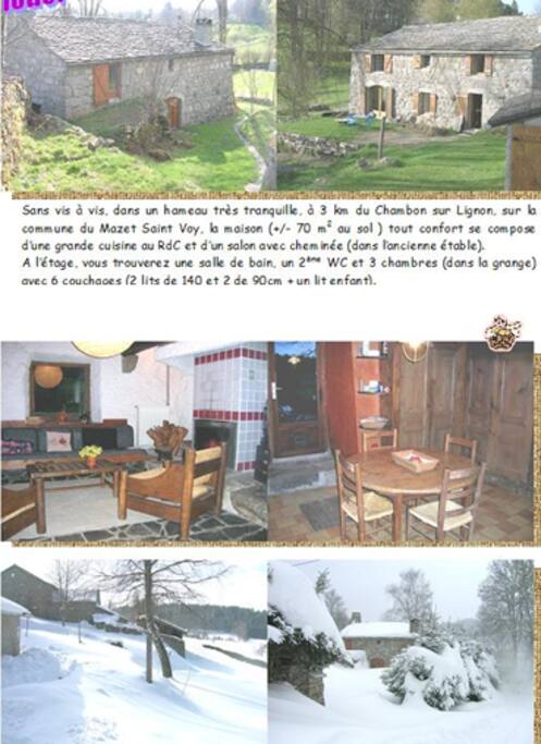 "Vieux" flyer avec salon, cuisine, vue hiver depuis la maison et face nord.