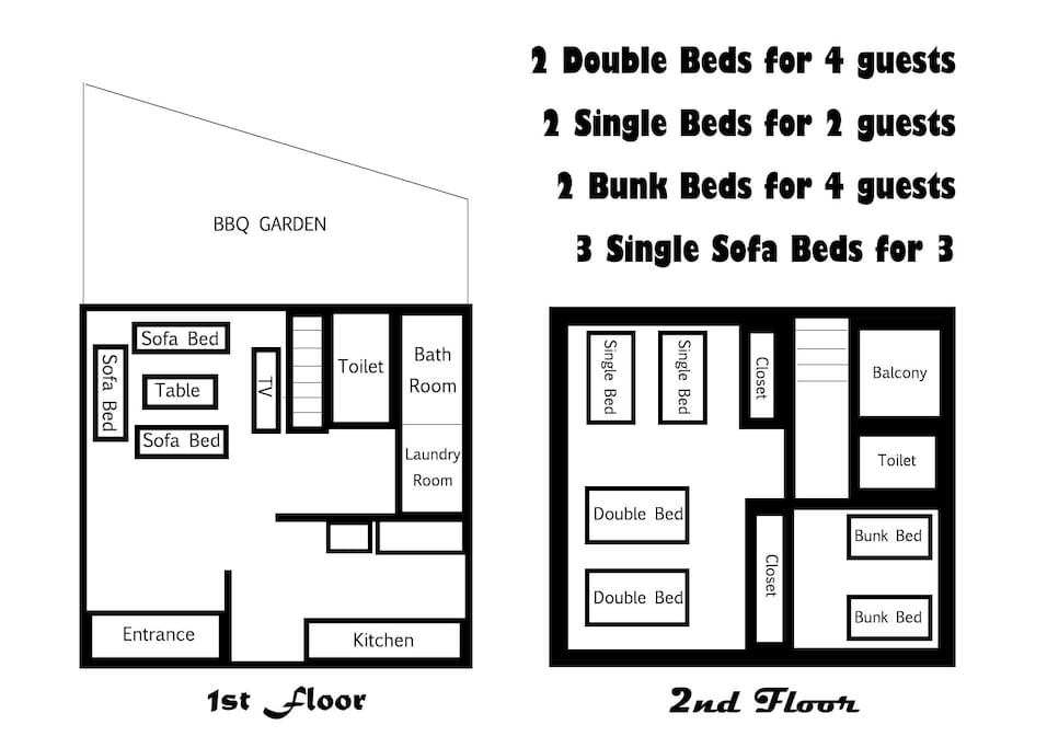 Floor Plans
Our house comes with 2 bed rooms and 2 toilets.