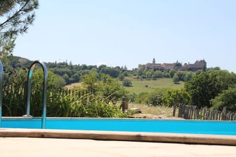 stone house in Loubressac and heated pool