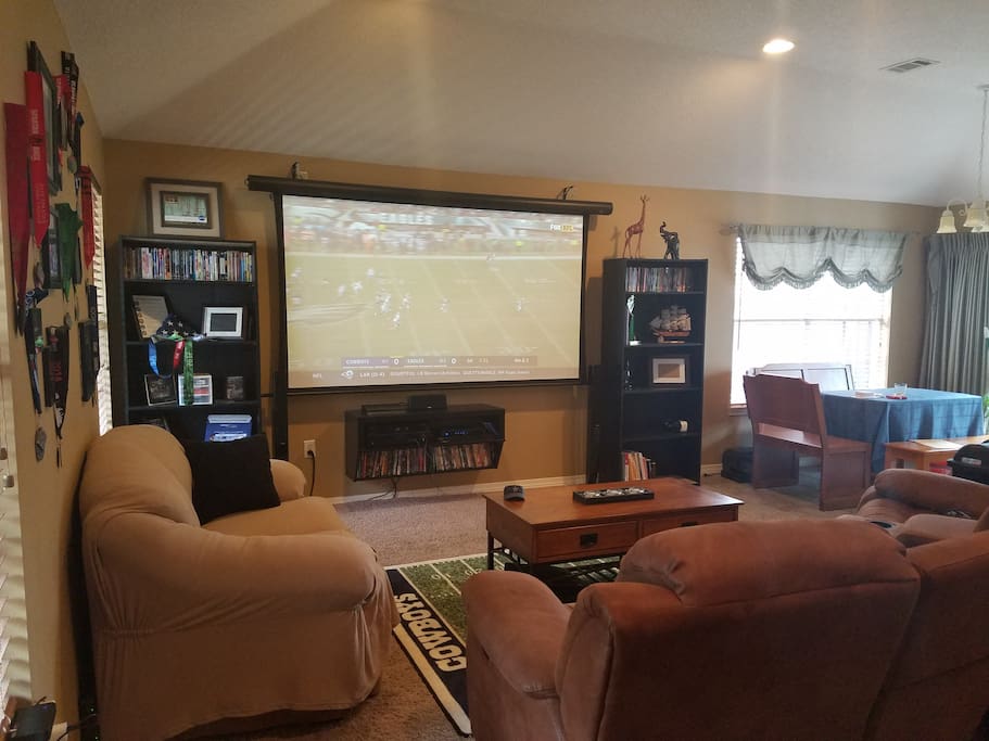 109" Projector Screen w/ DirectTV, PS4, BlueRay/DVD, and casting device