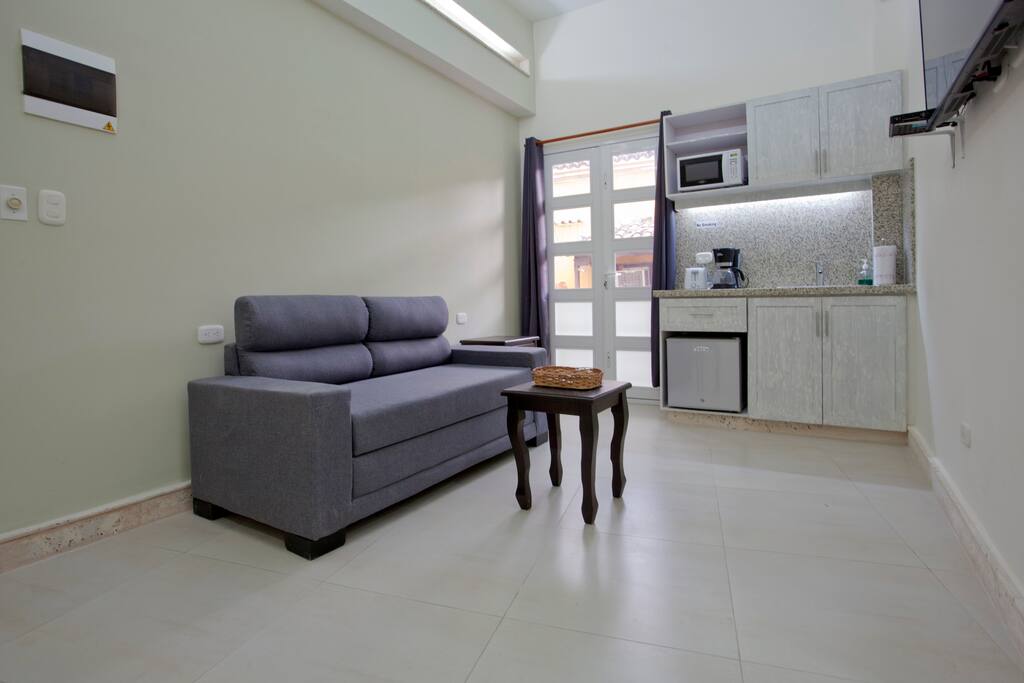 Living area - includes double sofa-bed and mini-kitchen.