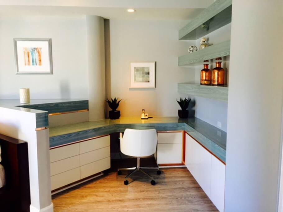 Built in spacious desk area.