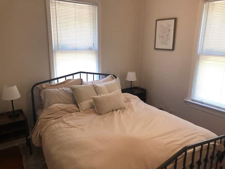 Very comfortable bed with plush bedding