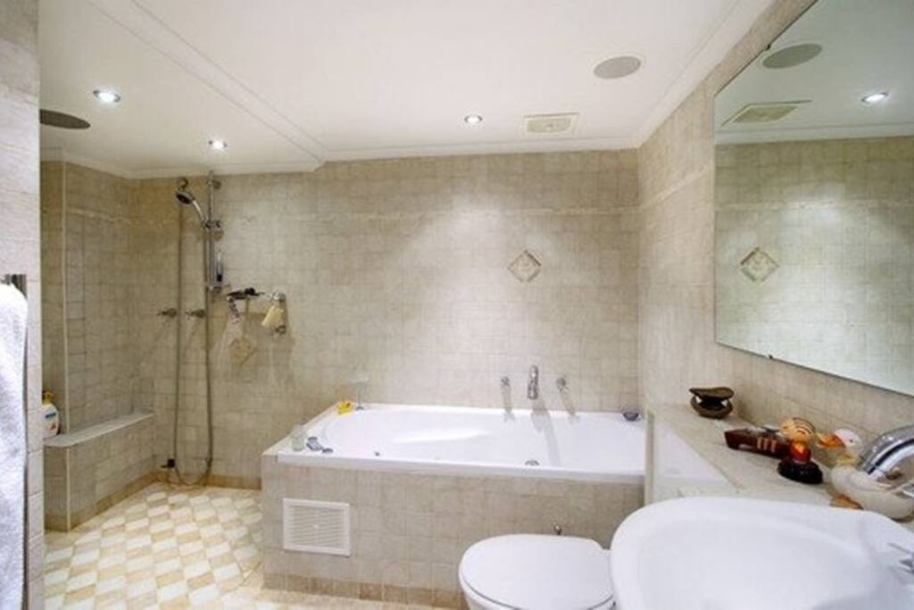 Spa bath and rainforest shower