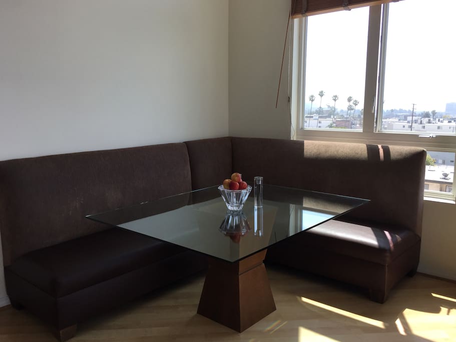 Custom Banquette to accommodate 8 people with extra comfortable folding seats.