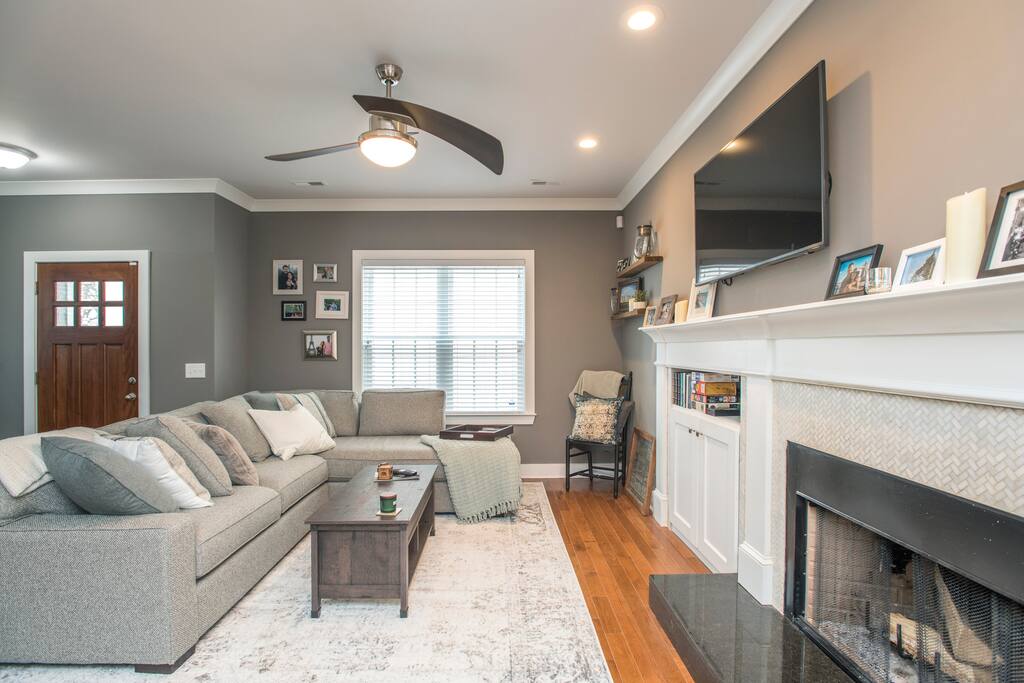 Living Room with wood burning fireplace