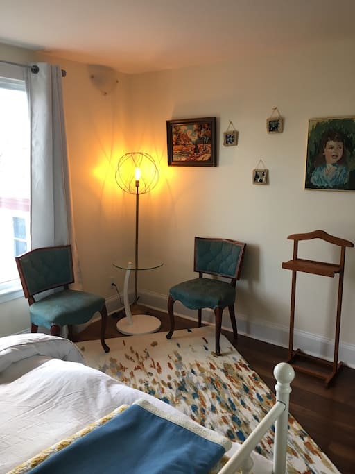 Seating area by bright window