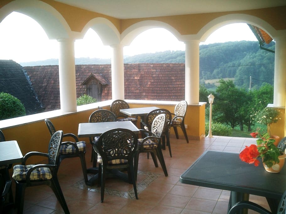 Die Terrasse bietet für 12 Personen Platz